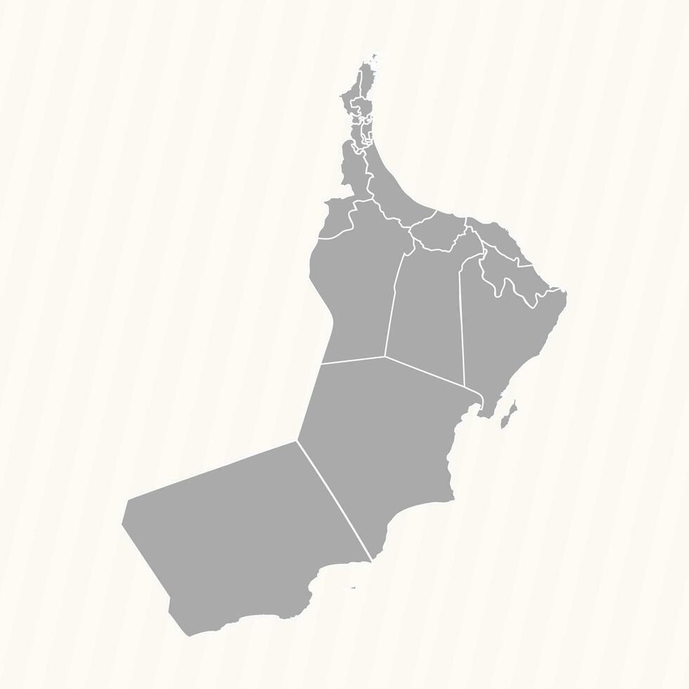 Detailed Map of Oman With States and Cities vector