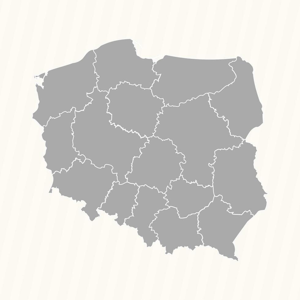 detallado mapa de Polonia con estados y ciudades vector
