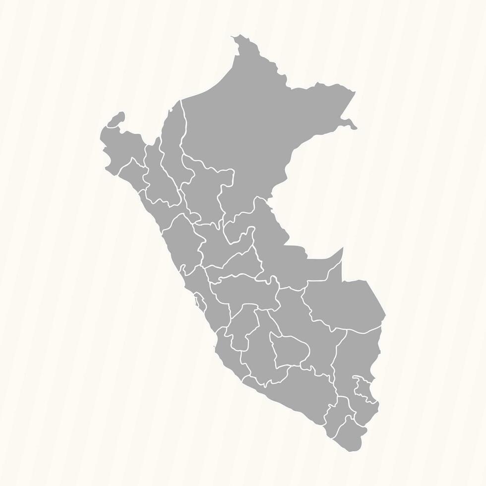 detallado mapa de Perú con estados y ciudades vector