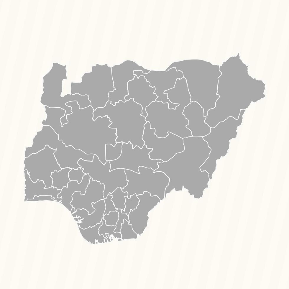 Detailed Map of Nigeria With States and Cities vector