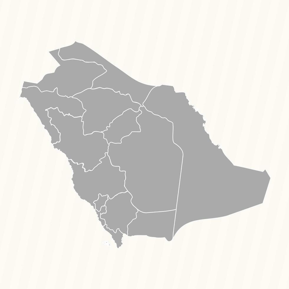 detallado mapa de saudi arabia con estados y ciudades vector