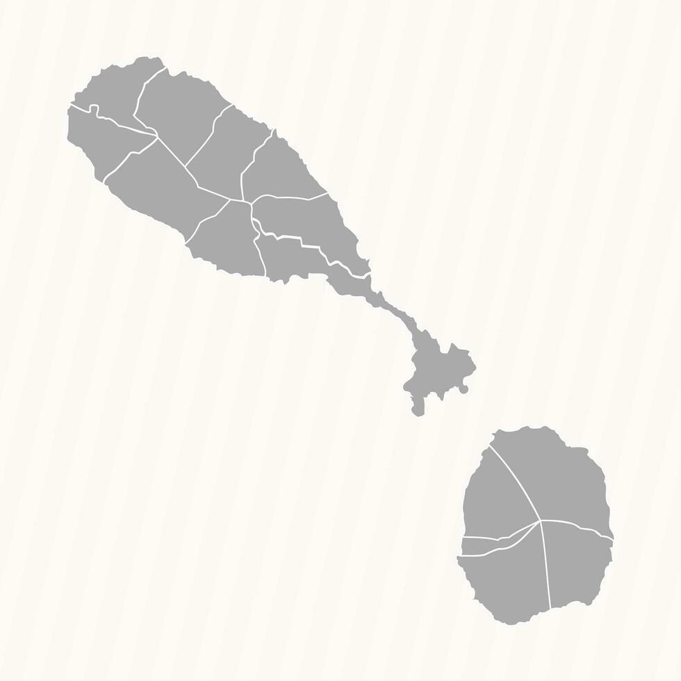 Detailed Map of Saint Kitts and Nevis With States and Cities vector