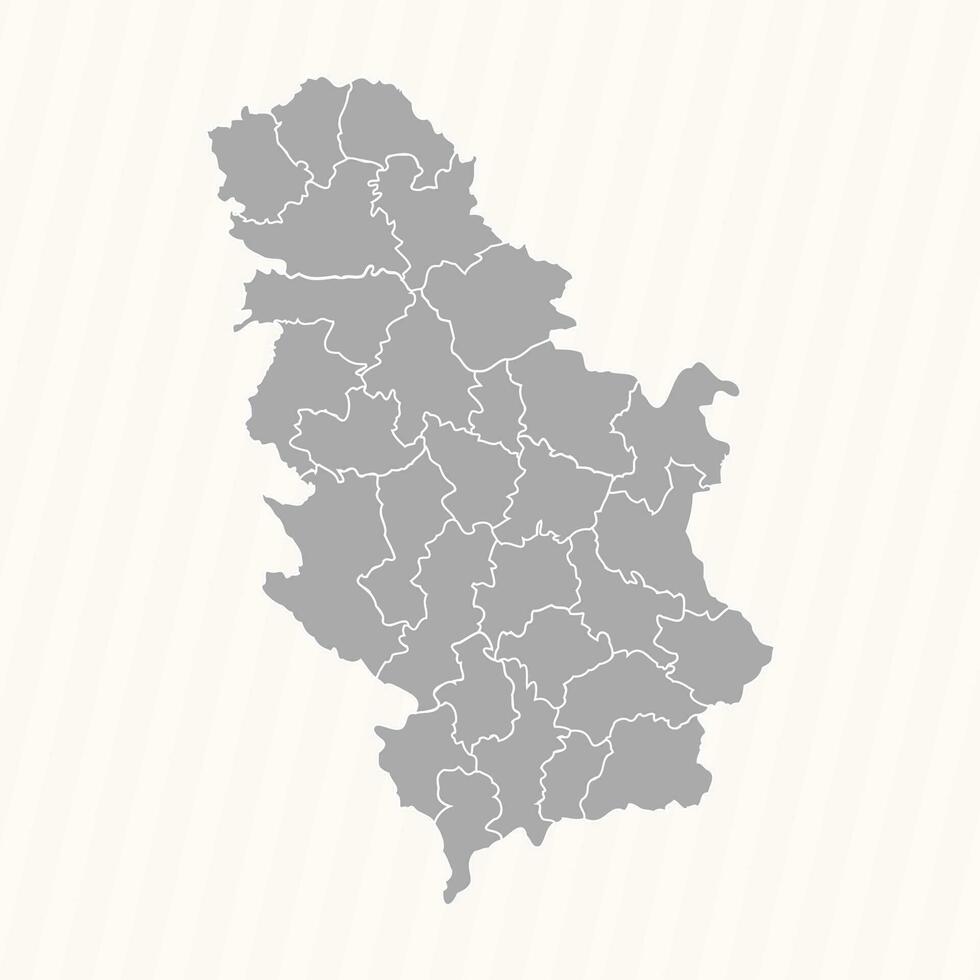 Detailed Map of Serbia With States and Cities vector