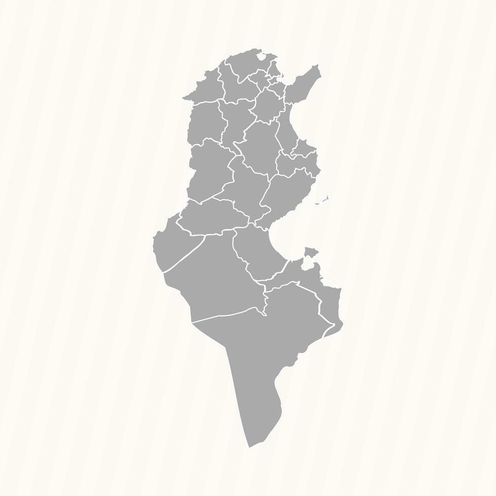detallado mapa de Túnez con estados y ciudades vector