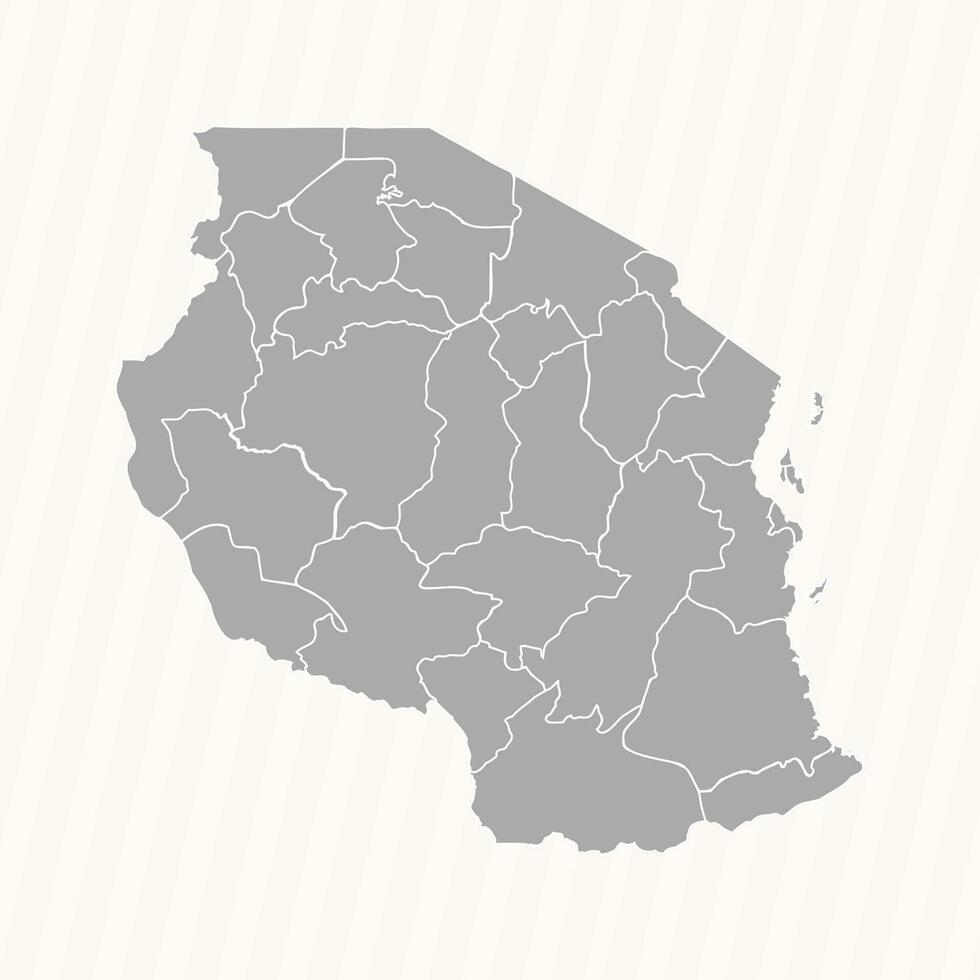 Detailed Map of Tanzania With States and Cities vector