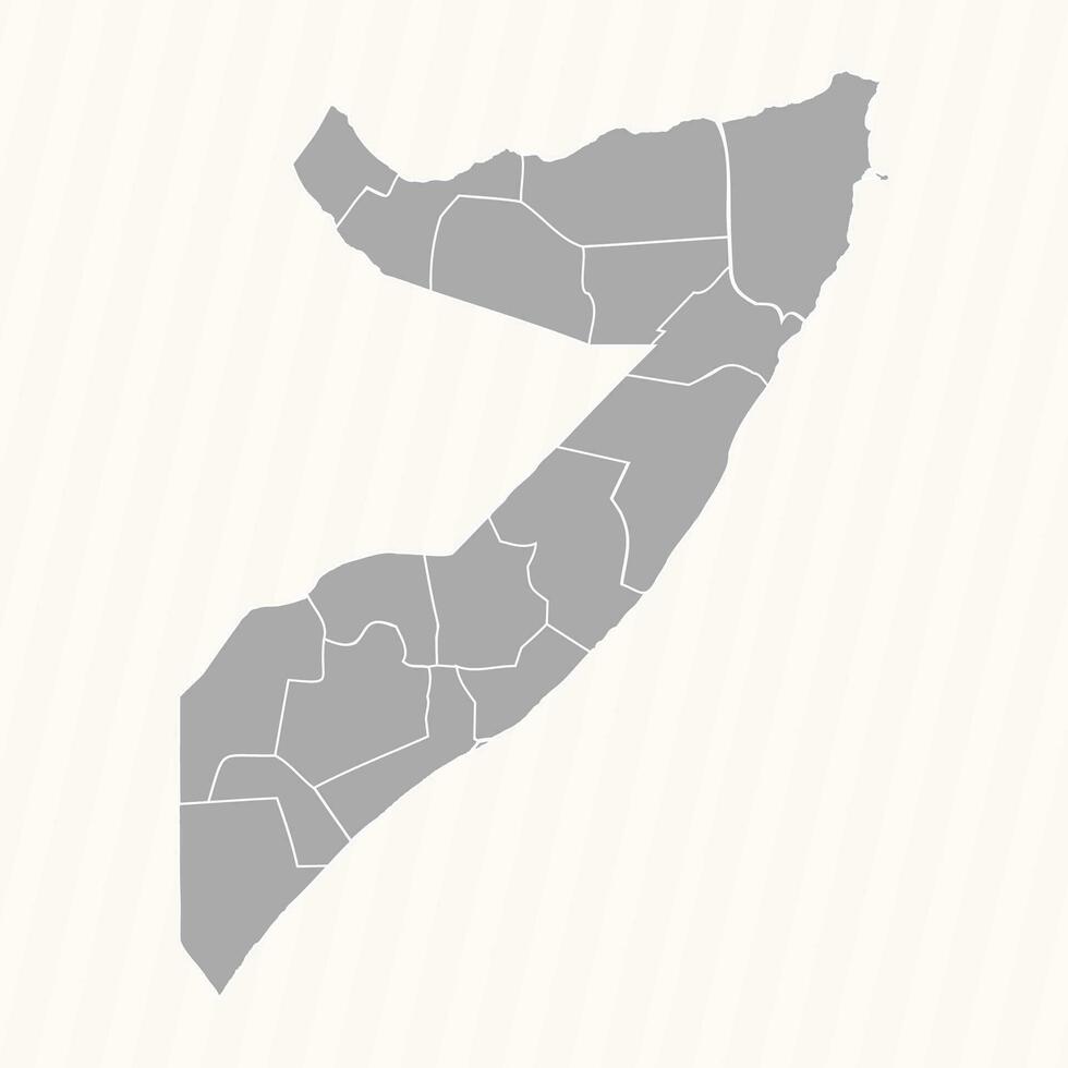Detailed Map of Somalia With States and Cities vector