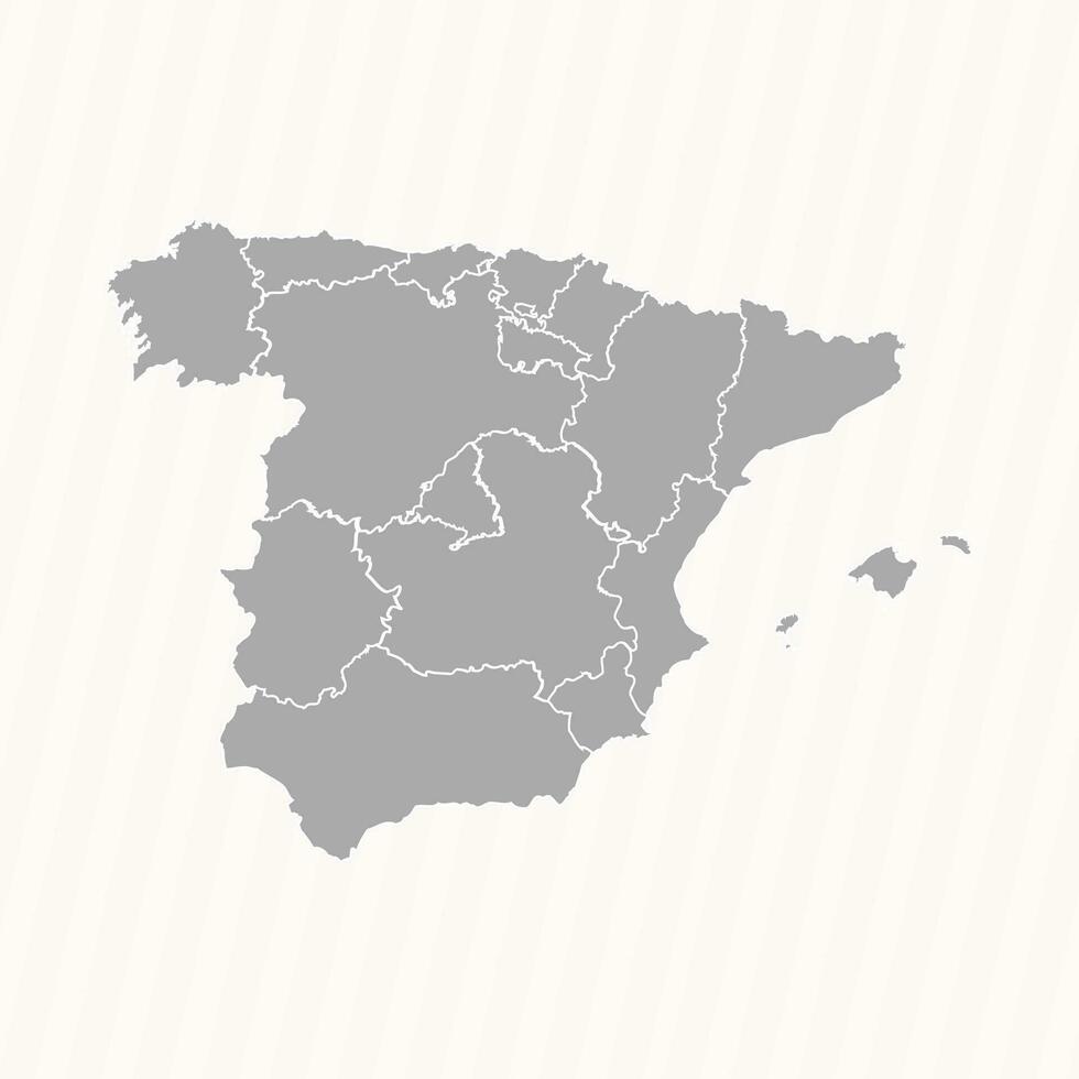 Detailed Map of Spain With States and Cities vector