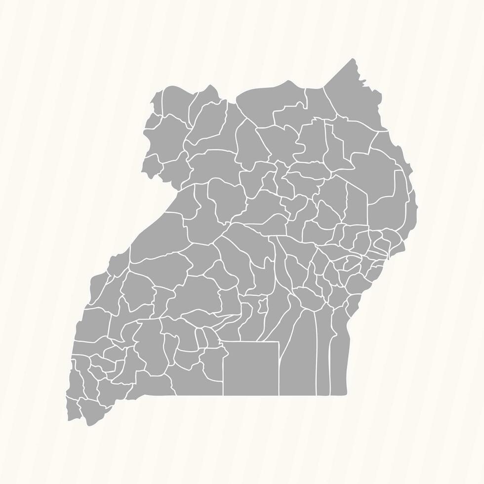 Detailed Map of Uganda With States and Cities vector