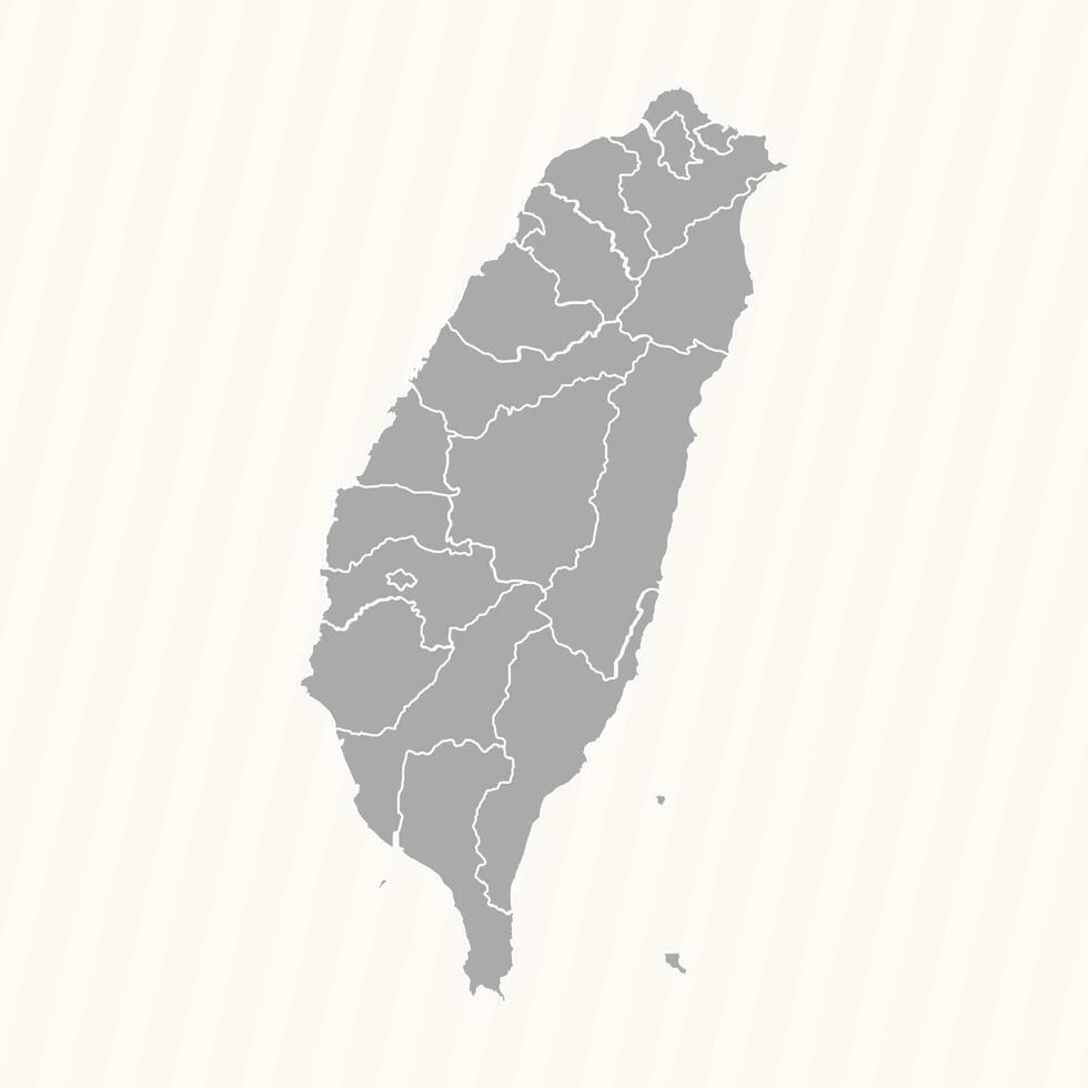 Detailed Map of Taiwan With States and Cities vector