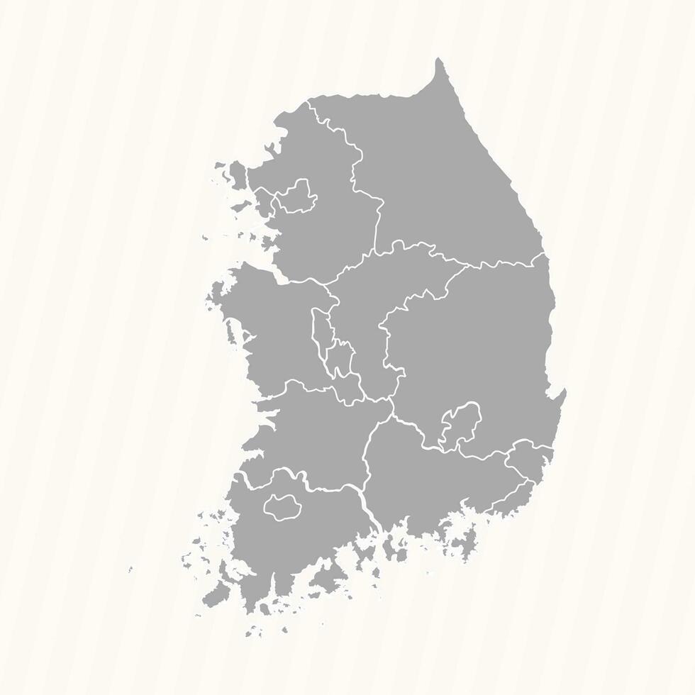 Detailed Map of South Korea With States and Cities vector