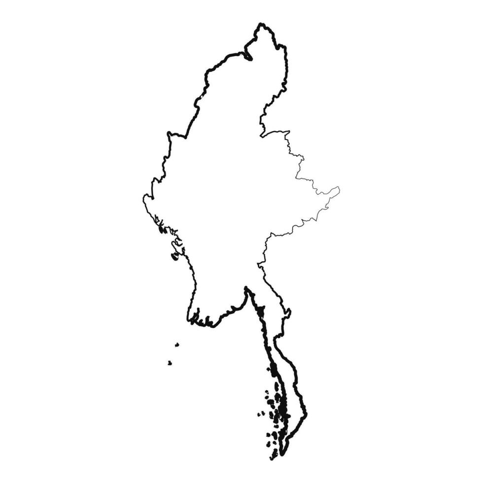 mano dibujado forrado myanmar sencillo mapa dibujo vector