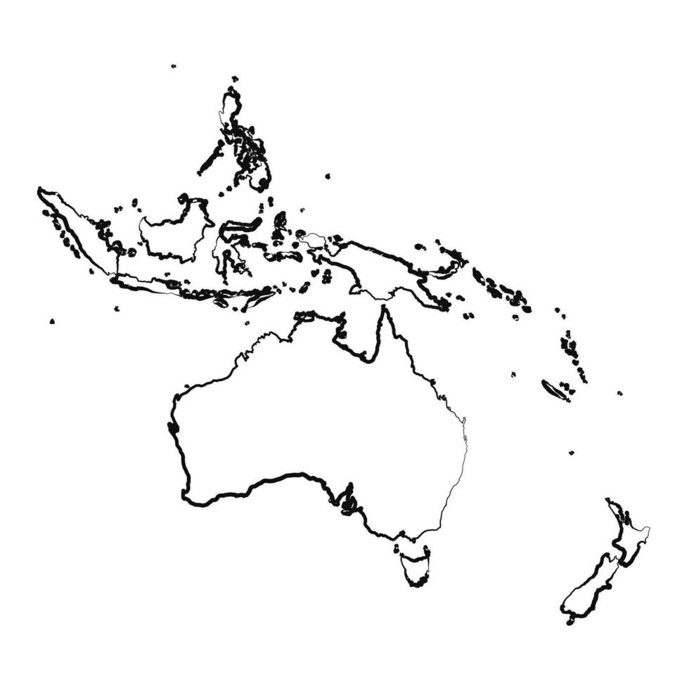 Hand Drawn Lined Oceania Simple Map Drawing vector