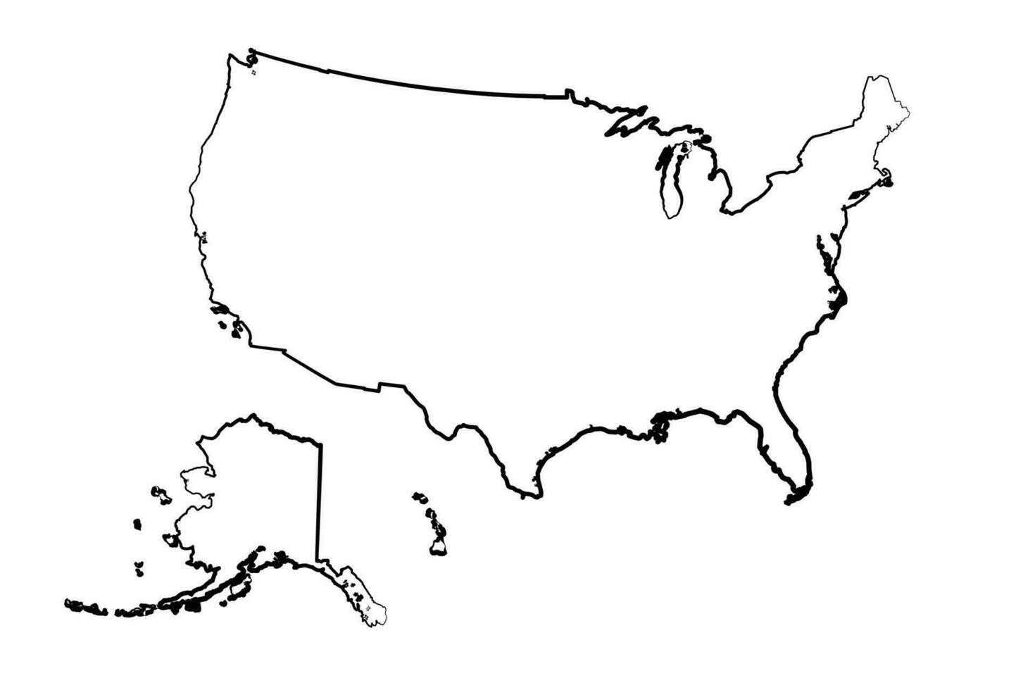 Hand Drawn Lined United States Simple Map Drawing vector