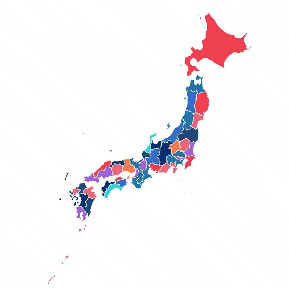 Multicolor Map of Japan With Provinces vector