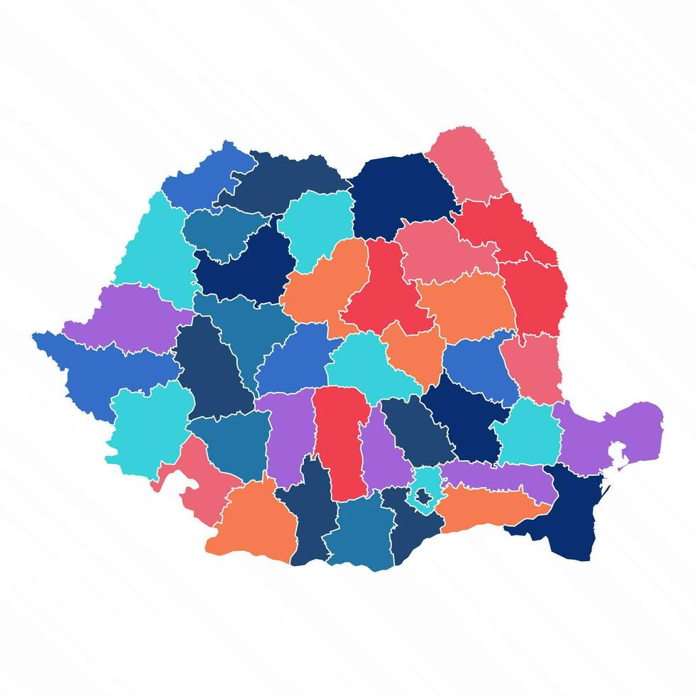 Multicolor Map of Romania With Provinces vector