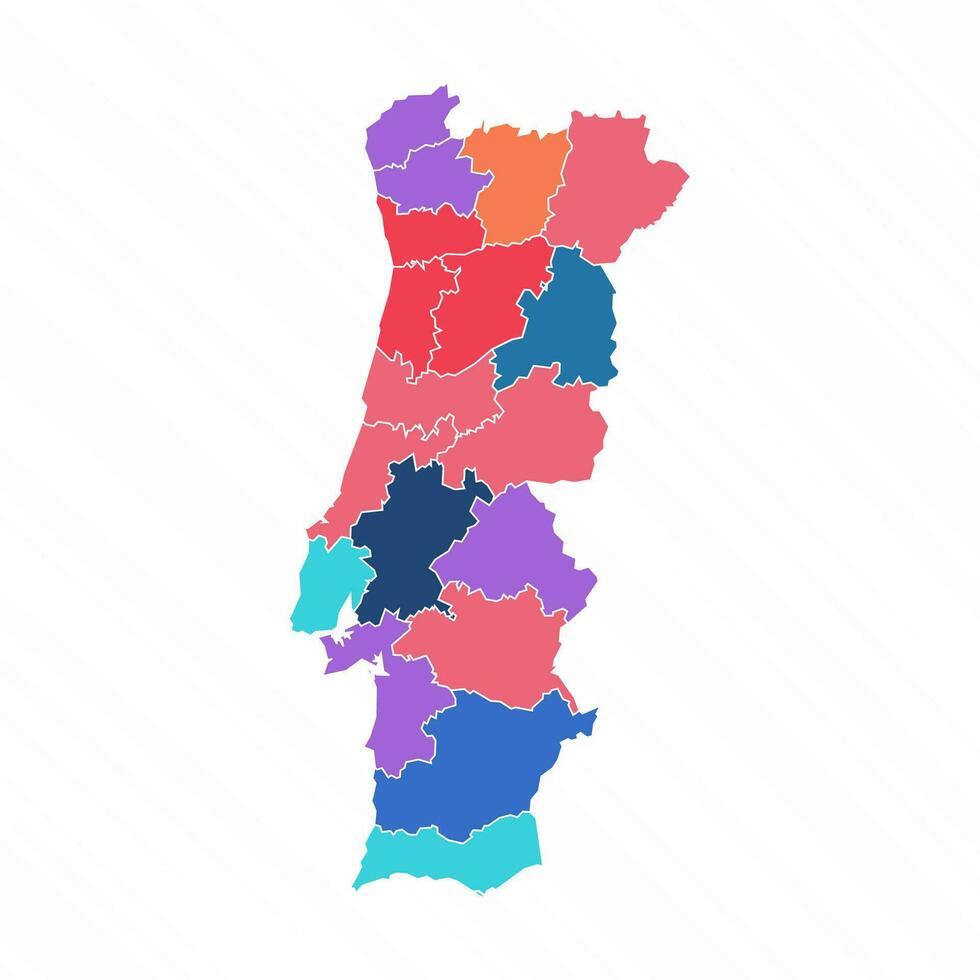 Multicolor Map of Portugal With Provinces vector