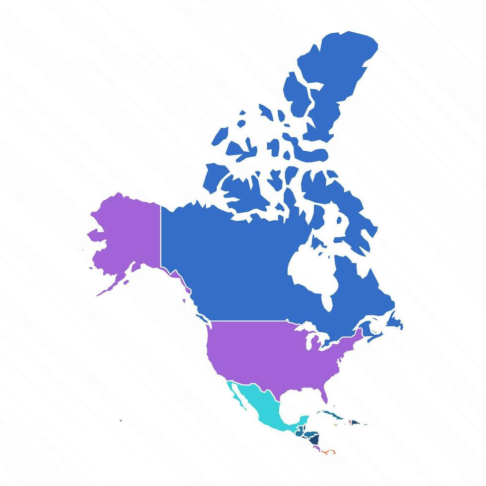 Multicolor Map of North America Without Greenland vector