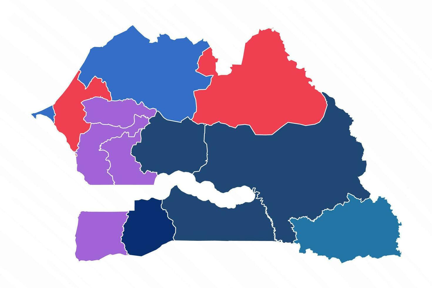 multicolor mapa de Senegal con provincias vector