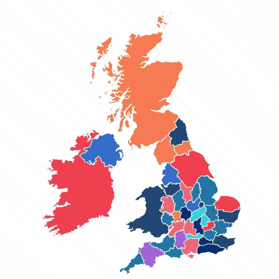 Multicolor Map of United Kingdom With Countries vector