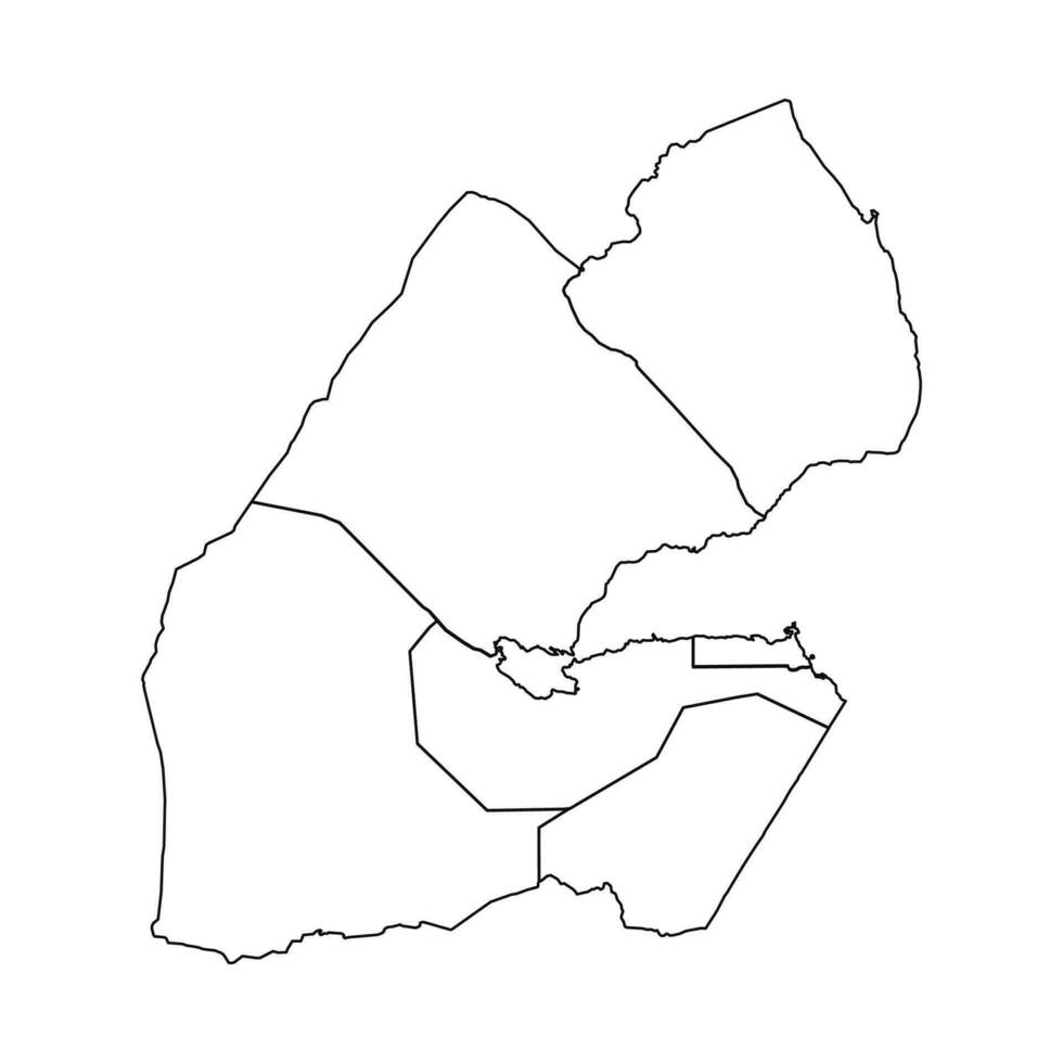 Outline Sketch Map of Djibouti With States and Cities vector