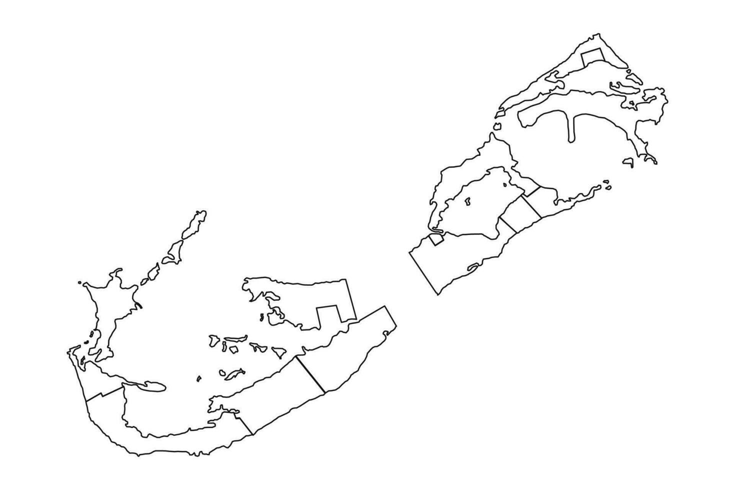 Outline Sketch Map of Bermuda With States and Cities vector