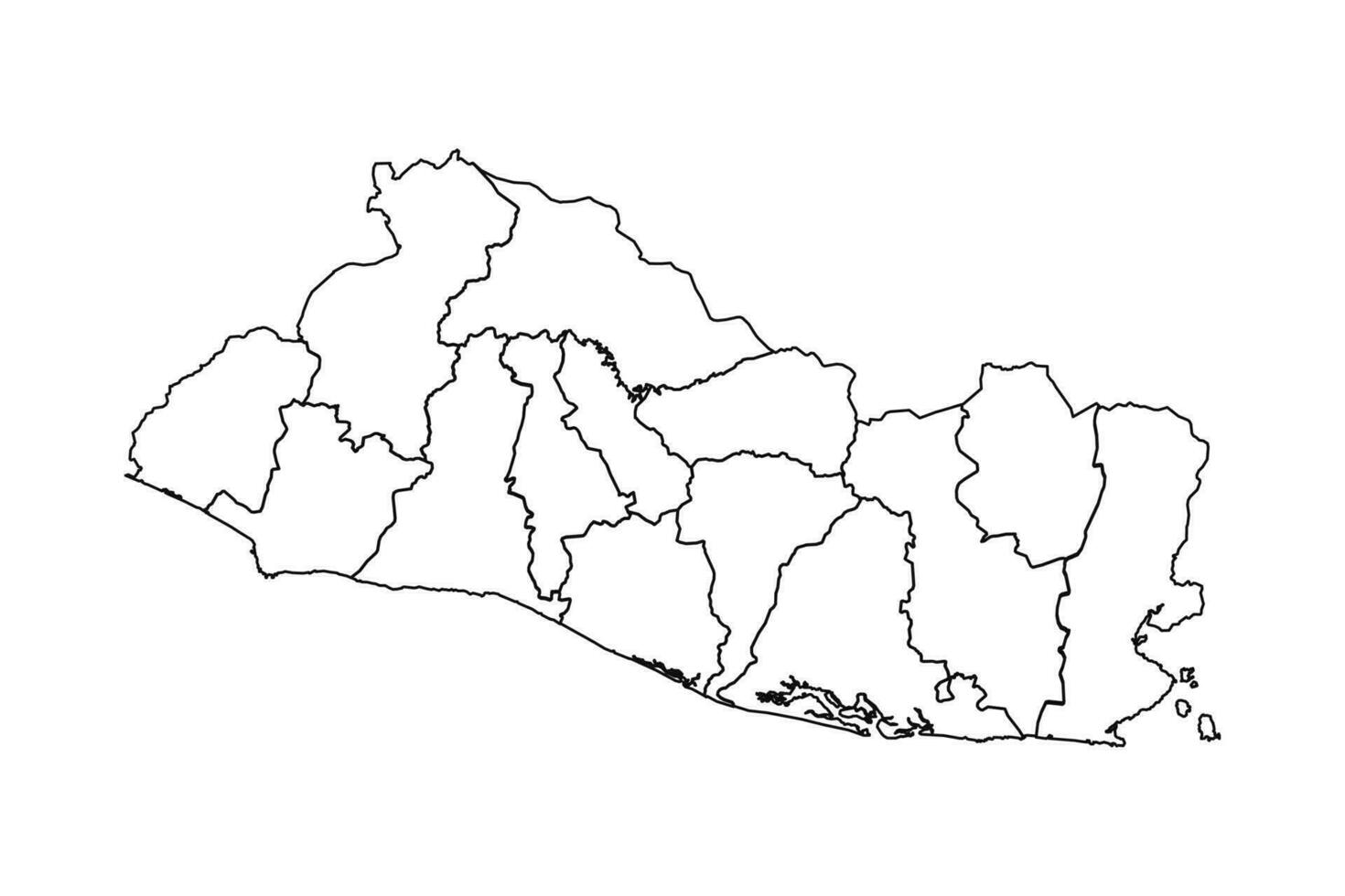 Outline Sketch Map of El Salvador With States and Cities vector