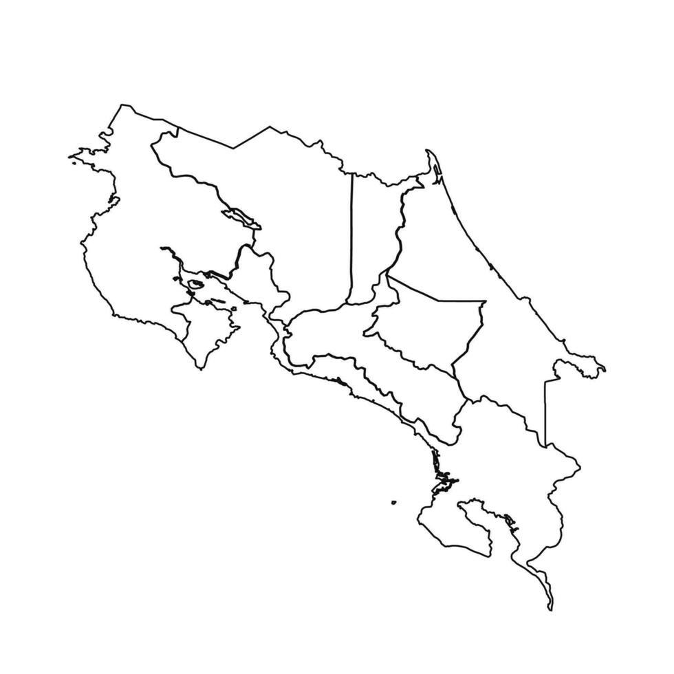 Outline Sketch Map of Costa Rica With States and Cities vector