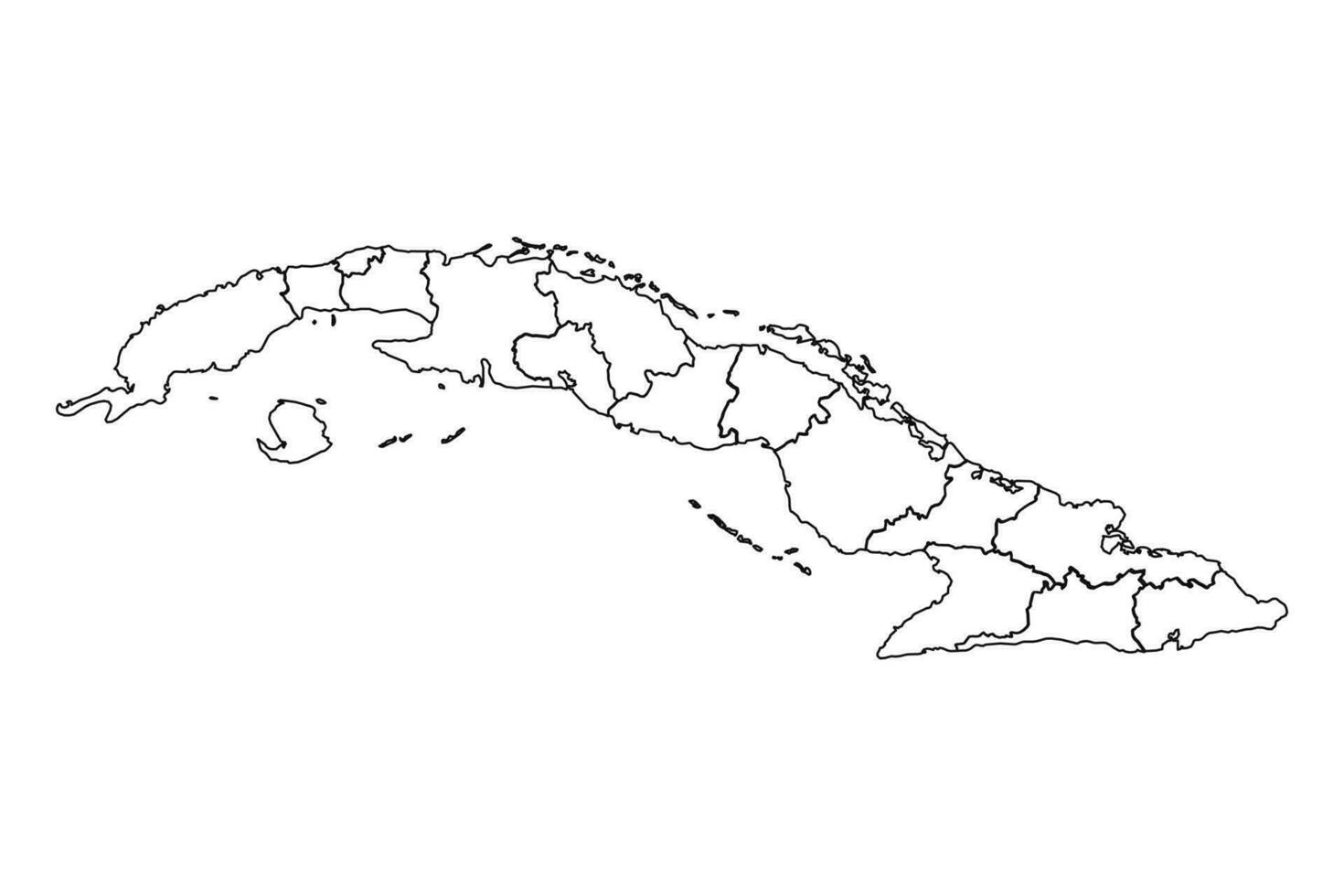 Outline Sketch Map of Cuba With States and Cities vector