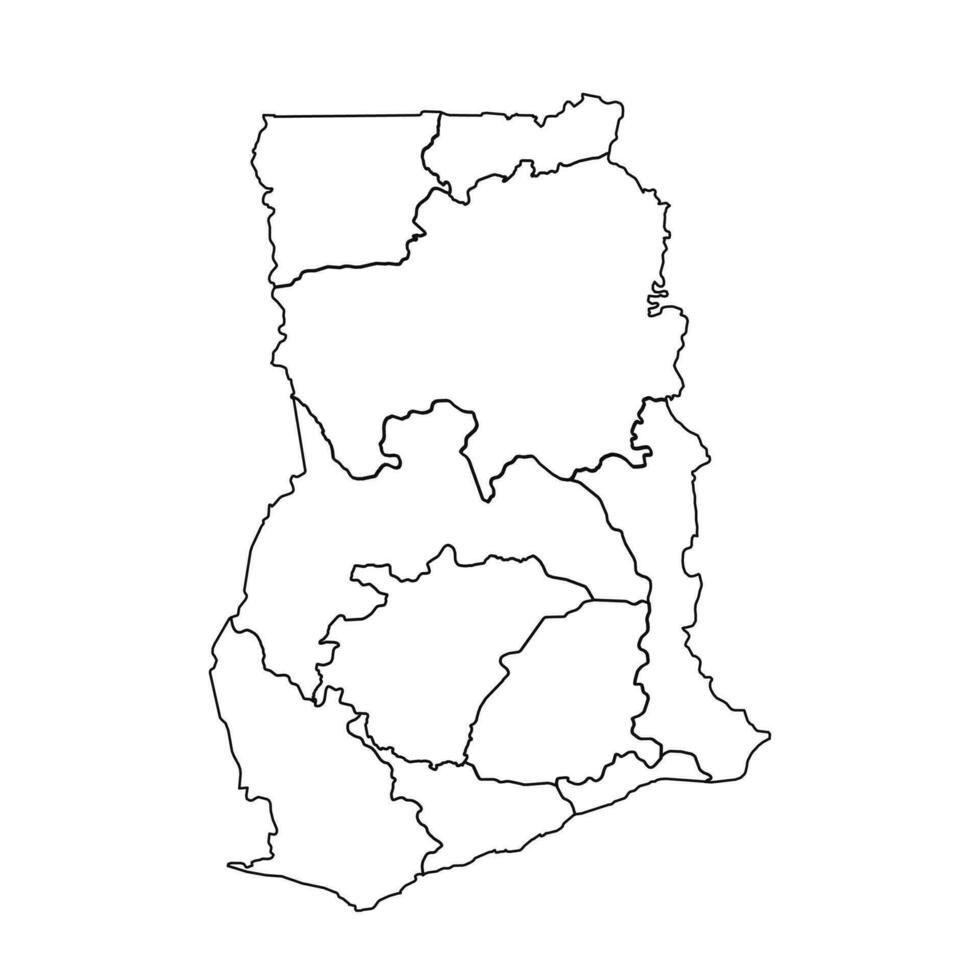 Outline Sketch Map of Ghana With States and Cities vector
