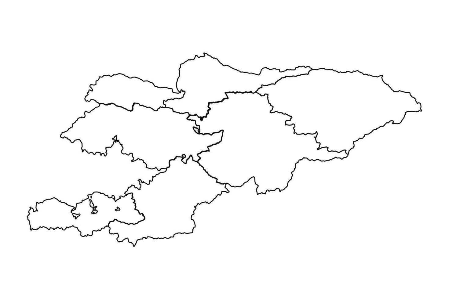 contorno bosquejo mapa de Kirguistán con estados y ciudades vector