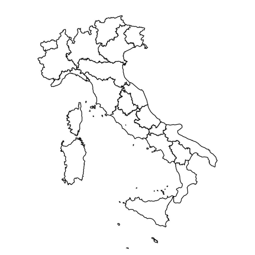 Outline Sketch Map of Italy With States and Cities vector