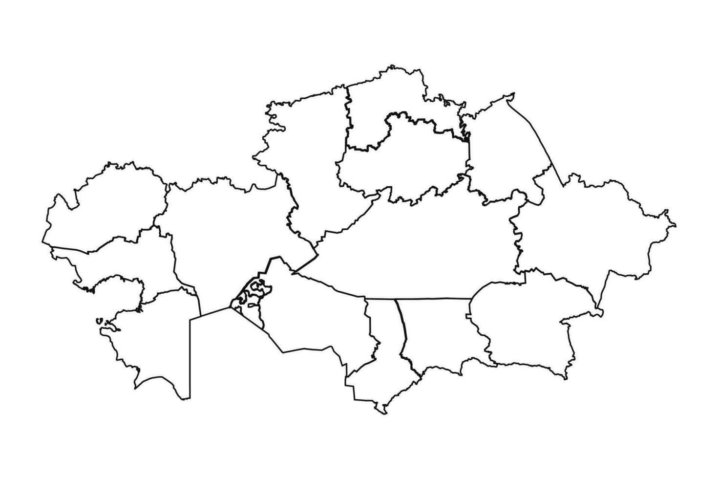 Outline Sketch Map of Kazakhstan With States and Cities vector