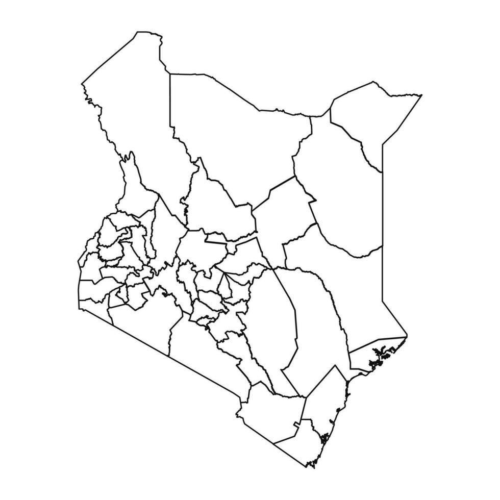 contorno bosquejo mapa de Kenia con estados y ciudades vector