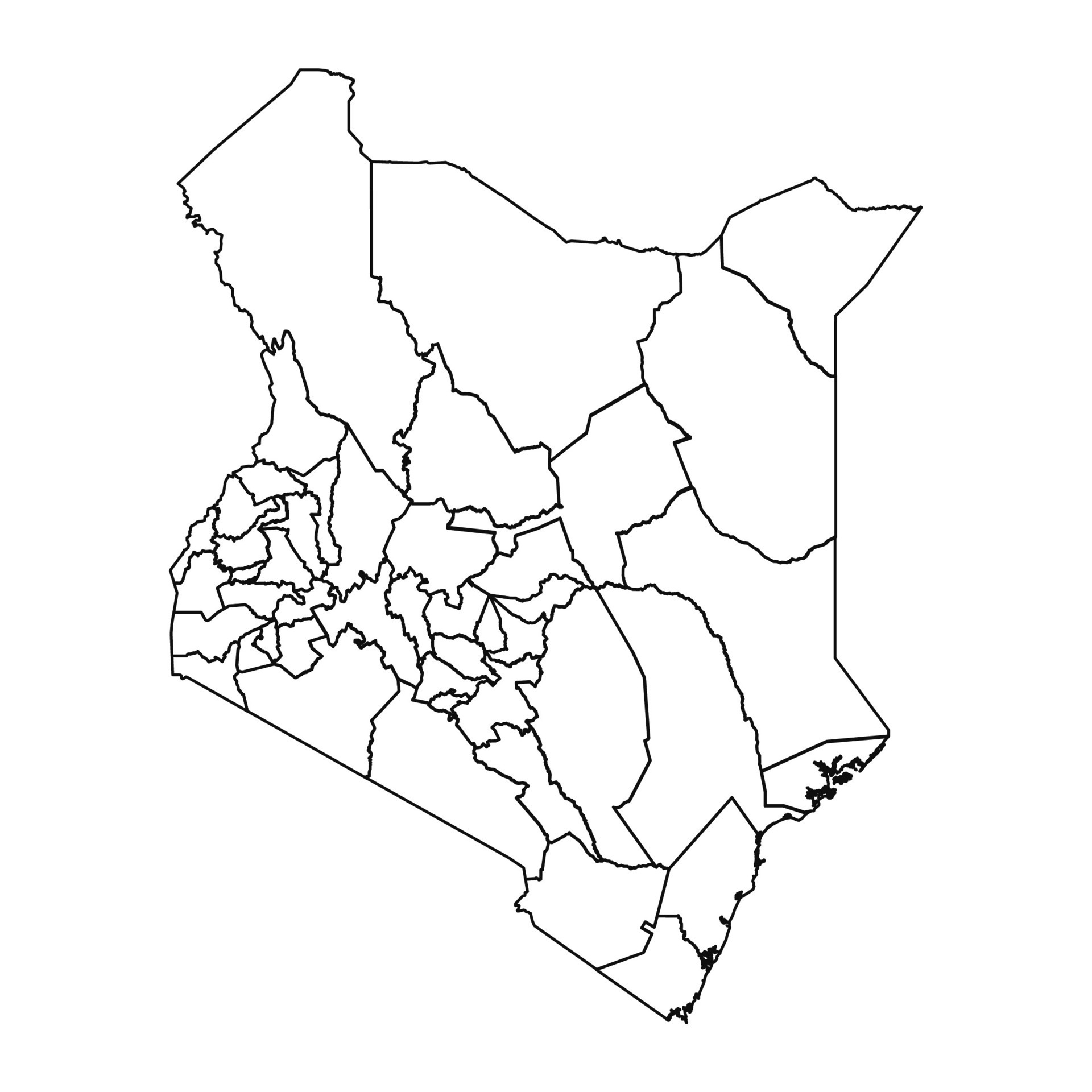 Outline Sketch Map of Kenya With States and Cities 25843977 Vector Art ...