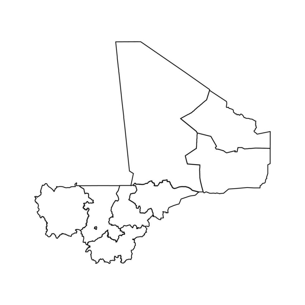 Outline Sketch Map of Mali With States and Cities vector