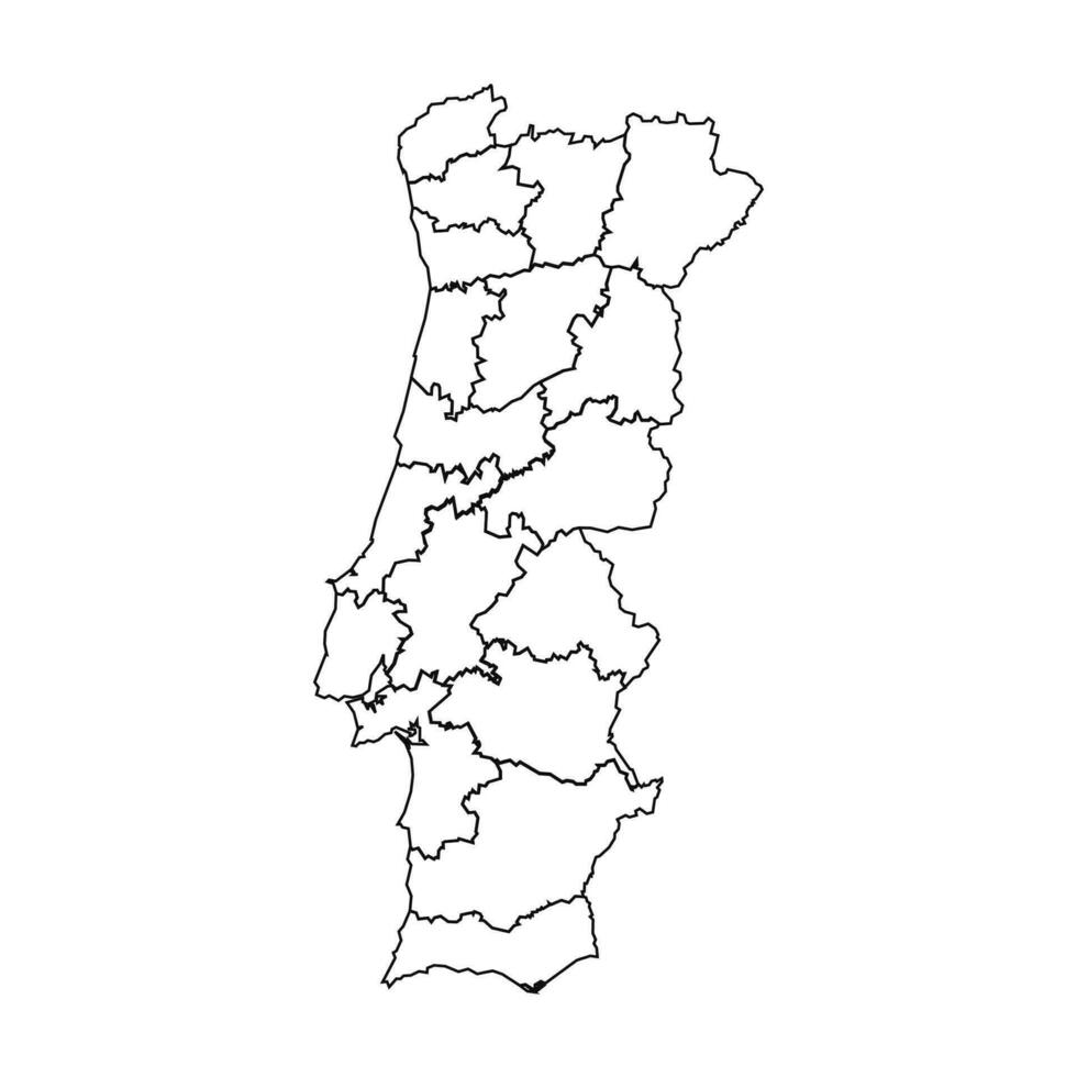 contorno bosquejo mapa de Portugal con estados y ciudades vector