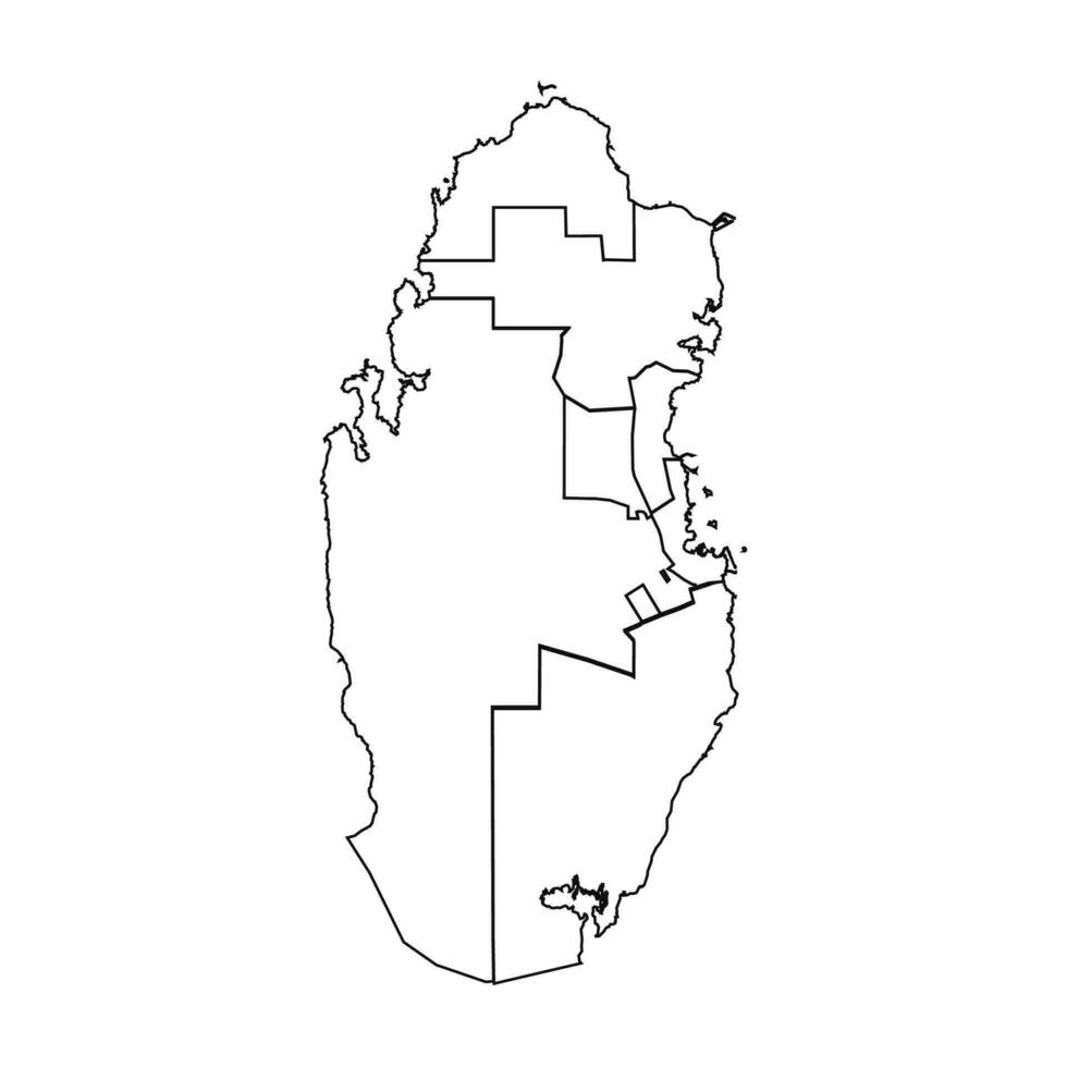 Outline Sketch Map of Qatar With States and Cities vector