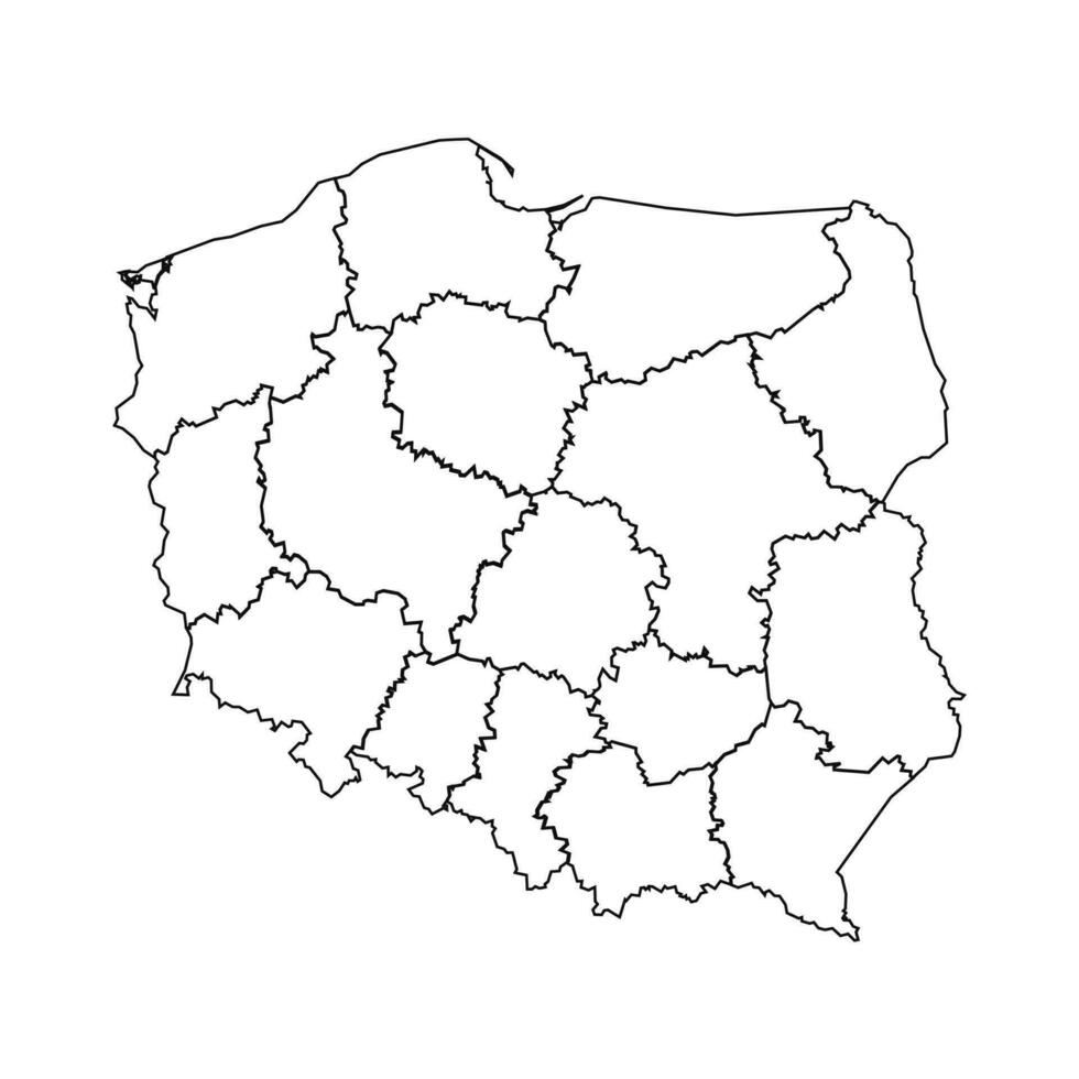 Outline Sketch Map of Poland With States and Cities vector