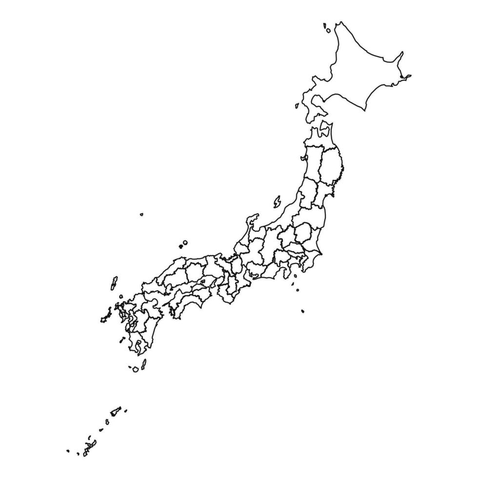 Outline Sketch Map of Japan With States and Cities vector