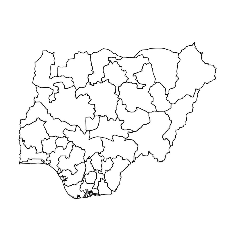 Outline Sketch Map of Nigeria With States and Cities vector