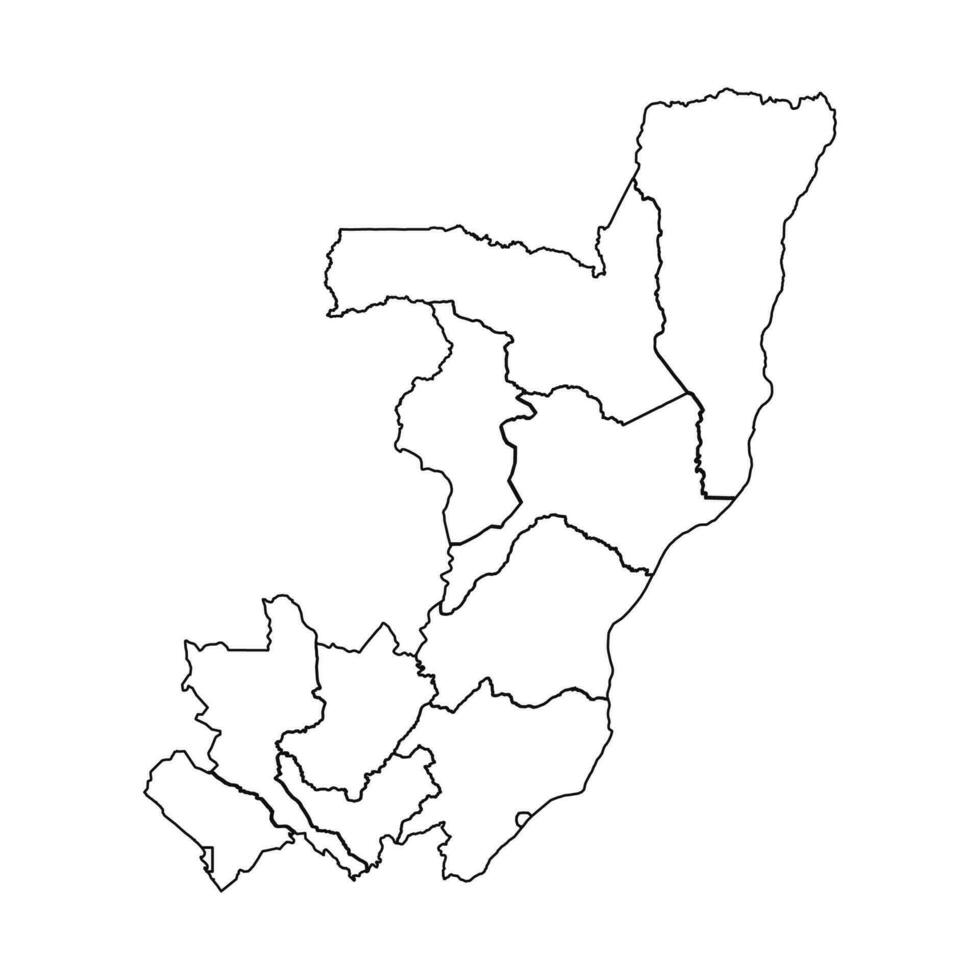 Outline Sketch Map of Republic of the Congo With States and Cities vector