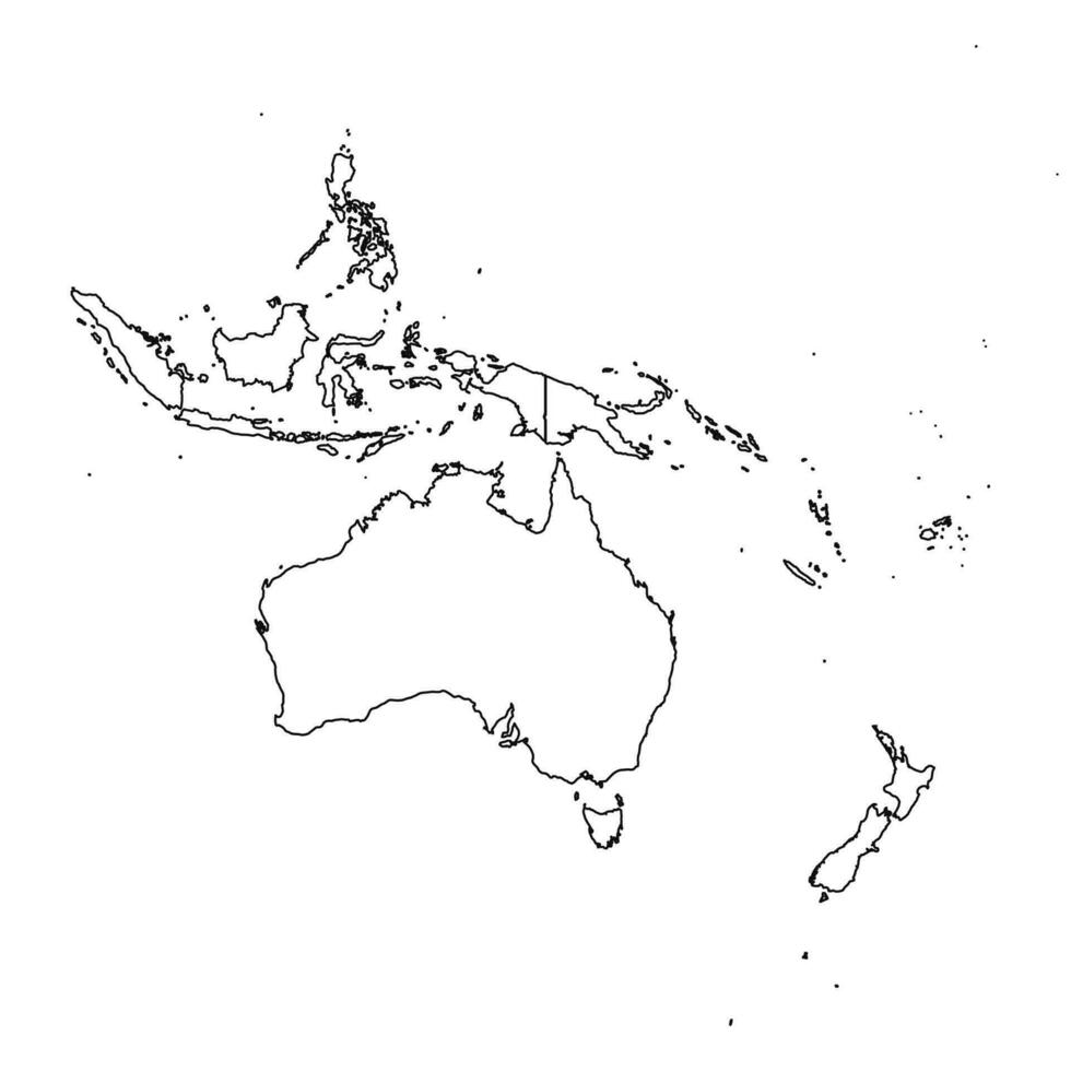 Outline Sketch Map of Oceania With States and Cities vector