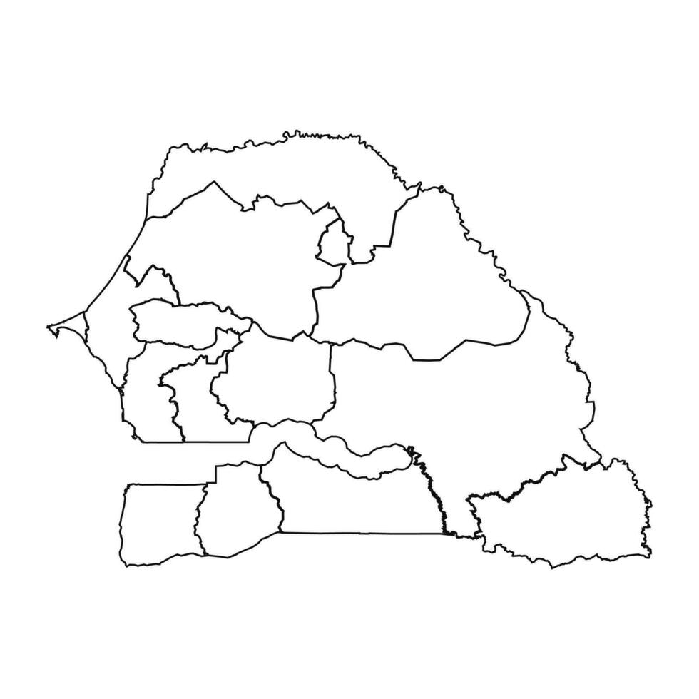 Outline Sketch Map of Senegal With States and Cities vector