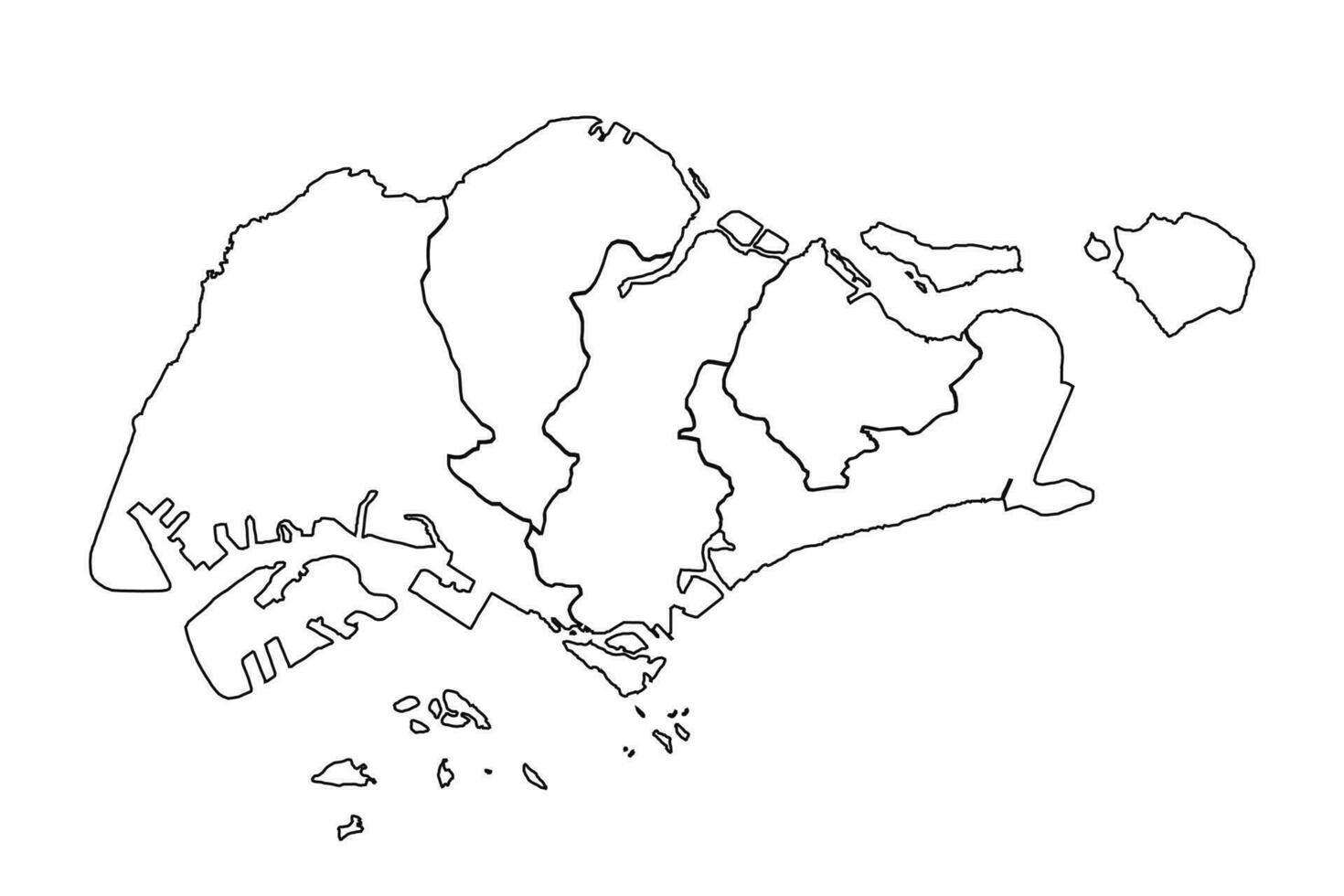 contorno bosquejo mapa de Singapur con estados y ciudades vector