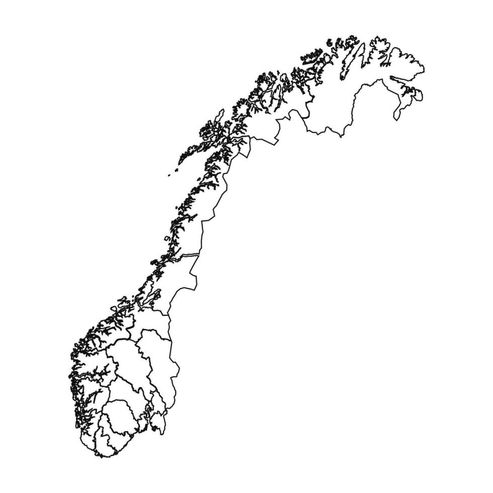 contorno bosquejo mapa de Noruega con estados y ciudades vector