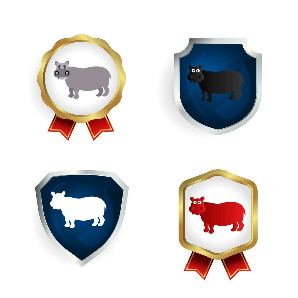 resumen plano hipopótamo animal Insignia y etiqueta colección vector