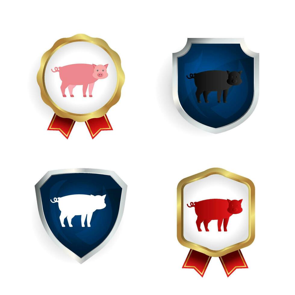 Abstract Flat Pig Animal Badge and Label Collection vector