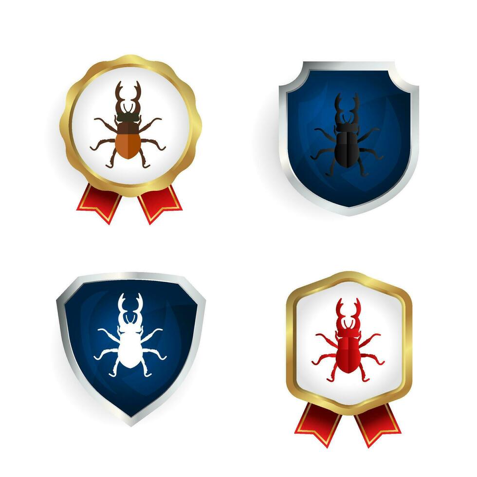 Abstract Flat Stag Beetle Insect Badge and Label Collection vector