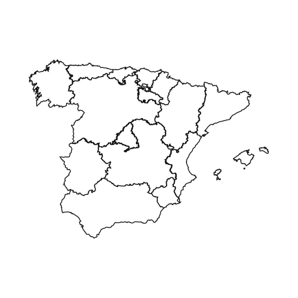 Outline Sketch Map of Spain With States and Cities vector