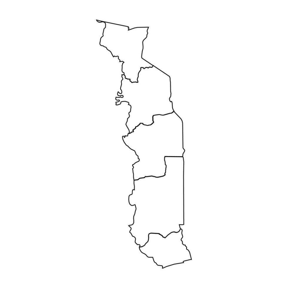 Outline Sketch Map of Togo With States and Cities vector